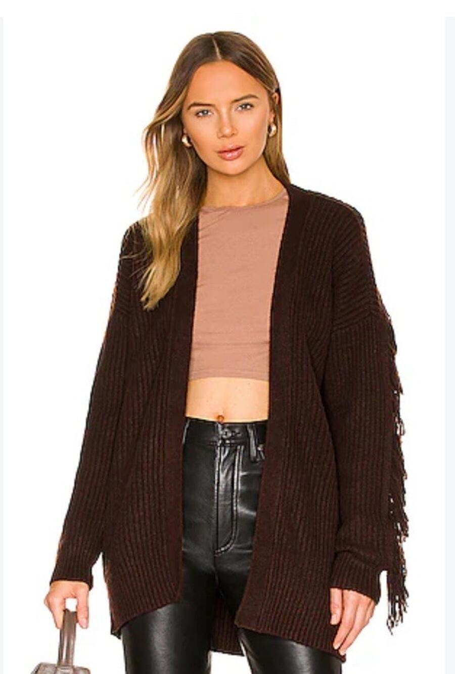 Tularosa Frida Fringe Cardigan Sweater Revolve Size XS Chocolate Brown Western